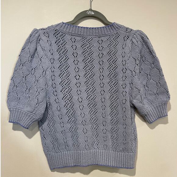 NWT Free People Eloise Puff Sleeve Pullover Sweater Falling Water Combo Women XS - Picture 6 of 6